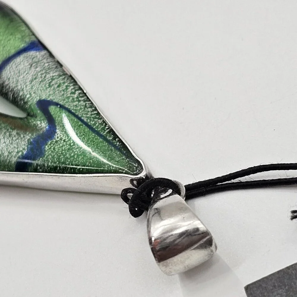 Charles Albert Dichroic Green Art Glass Fine Sterling Silver Necklace Pendant - Picture 3 of 10